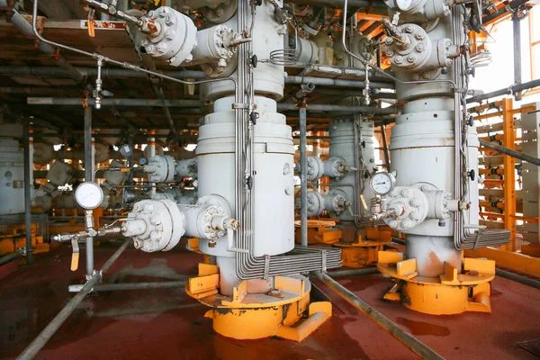 Ranura Producción Petróleo Gas Plataforma Control Cabezal Pozo Industria Petrolera —  Fotos de Stock