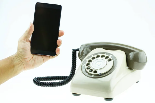 Old Telephone Vintage Telephone Old Telephone Changed Mobile Phone Smart — Stock Photo, Image