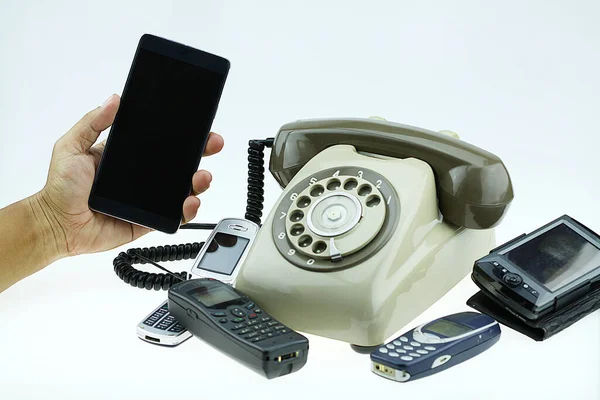 Old Telephone Vintage Telephone Old Telephone Changed Mobile Phone Smart — Stock Photo, Image