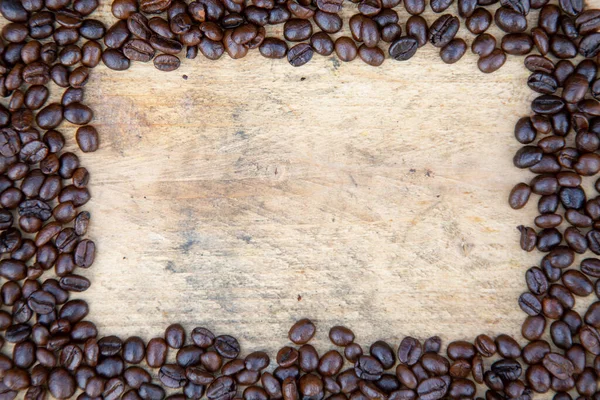 Κόκκοι Καφέ Φόντο Ξύλινα Φρέσκα Φασόλια Καφέ — Φωτογραφία Αρχείου