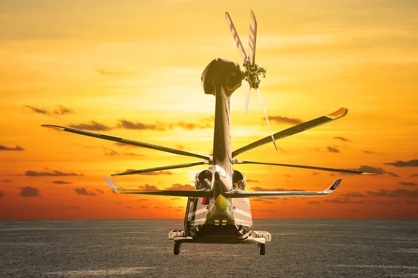 Helicopter Flying Sky Sunset Sunrise Flight Sky Travel Other Place — Stock Photo, Image