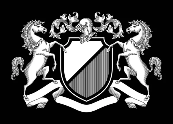 Heraldyczny Herb Konia Tarczą Hełmem — Wektor stockowy
