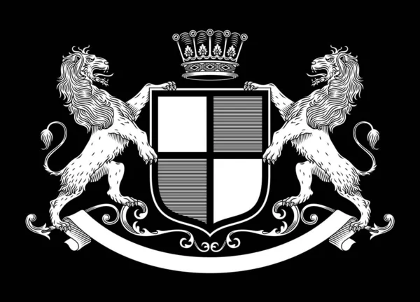 Heraldic Lion Coat Arms Med Sköld Och Krona Vektorgrafik