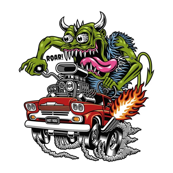 Monster Driving Hot Rod Cartoon Vectoriel Graphique — Image vectorielle