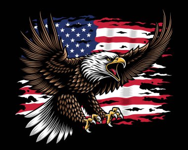 Amerikan Kel Kartalı Parçalanmış Amerikan Bayrağıyla Saldırıyor  