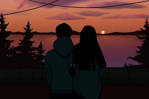 A couple is on a date at sunset. Lofi. Aesthetic