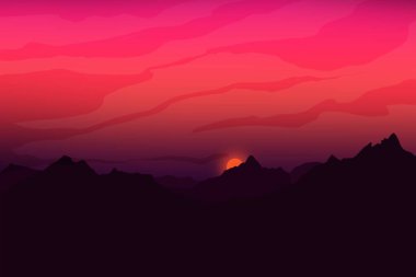 Aesthetic sunset view on the hills in the evening. Lofi vibes sunset. Lofi aesthetics.