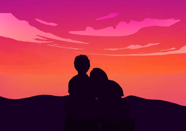 The man and girl romantic watching the sunset. Lofi. Aesthetic. Couple date