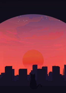 Aesthetic lofi landscape city background.