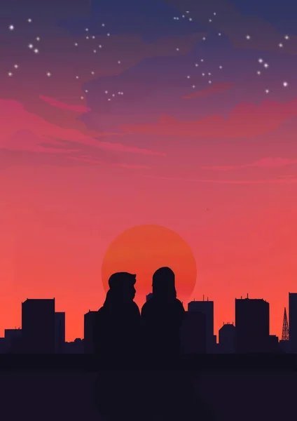 Couple Date Sunset Lofi Aesthetic — Foto Stock