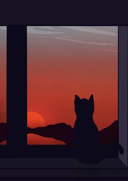 Cat watching the sunset. Aesthetic lofi room for you.