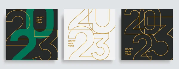 2023年の新年ポスターのための線形黄金の色番号の組成 休日のタイポグラフィとクリスマスカード ベクトル — ストックベクタ