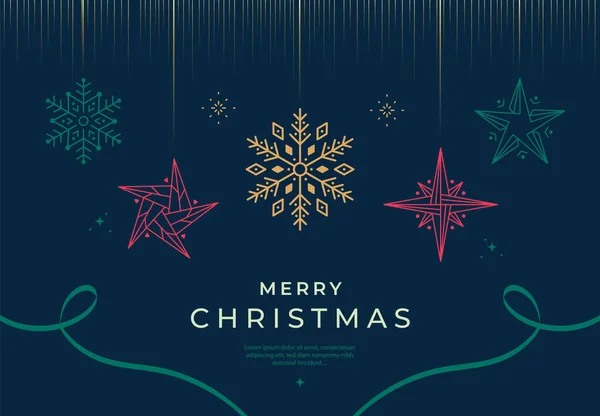 メリークリスマスの挨拶ヴィンテージカード 雪の結晶と休日のグラフィックのためのベクトルXmasイラスト — ストックベクタ