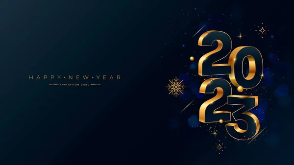 Szczęśliwego Nowego Roku 2023 Złote Numery Typografia Projekt Karty Okolicznościowej — Wektor stockowy