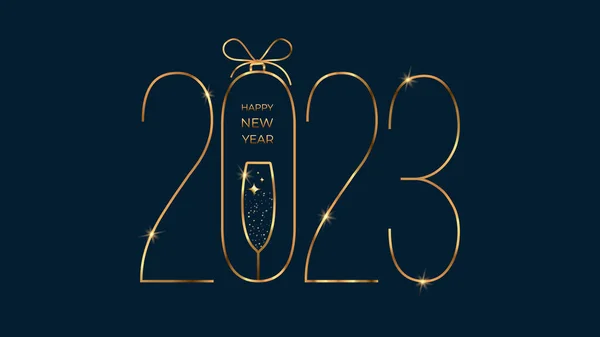Новым 2023 Годом Золотой Номер Стеклянным Шампанским Векторная Праздничная Композиция — стоковый вектор