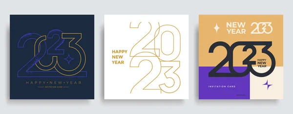 Composición Creativa Feliz Año Nuevo 2023 Carteles Logotipo Tipografía Vacaciones — Vector de stock