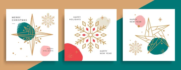 Χριστούγεννα Και Πρωτοχρονιά Ευχετήριες Κάρτες Αντίκες Εικονογραφήσεις Vector Xmas Για — Διανυσματικό Αρχείο