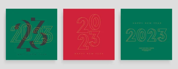 ハッピーニューイヤー2023招待カードのゴールドライン番号組成 クリスマスの装飾のための流行の休日のタイポグラフィのエンブレム2023 — ストックベクタ
