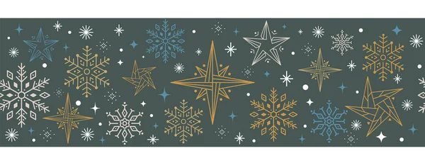 Natal Sem Costura Padrão Wiht Flocos Neve Estrelas Férias Xmas — Vetor de Stock
