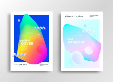 Fluid gradient Minimal poster layout. Modern Cover design template. Abstract flyer with colorful geometric shapes and liquid color. Vector illustration