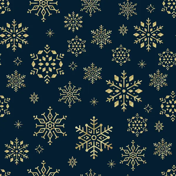 Vánoční Bezproblémový Vzor Zlatými Sněhovými Vločkami Vektorová Ilustrace — Stockový vektor