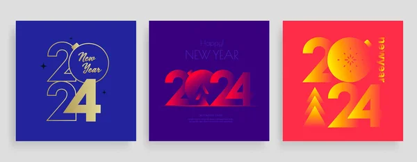 2024年 新年招待カードセット カラフルなタイポグラフィロゴ2024のクリスマスポスト ベクトル 数値の休日の構成 — ストックベクタ