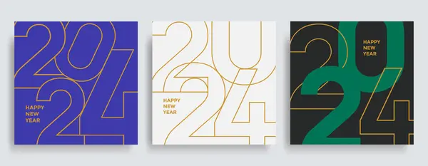 Neujahr 2024 Zusammensetzung Der Linearen Goldenen Farbzahlen Weihnachtskarte Mit Feiertagstypografie — Stockvektor