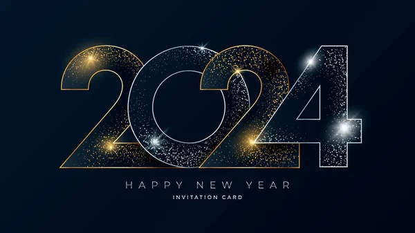 Ano Novo 2024 Números Linha Ouro Prata Tipografia Cartão Saudação Vetor De Stock