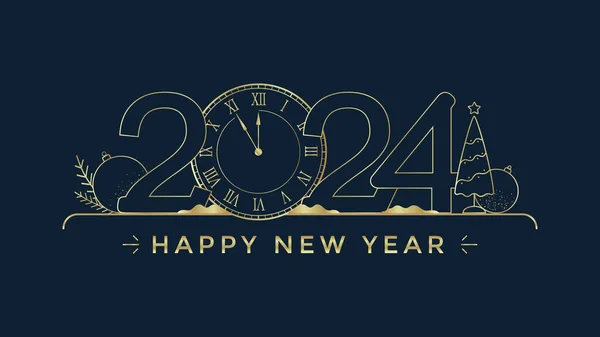 Новий Рік 2024 Вітальна Листівка Стилізованим Годинником Прикрасою Темному Тлі Векторна Графіка
