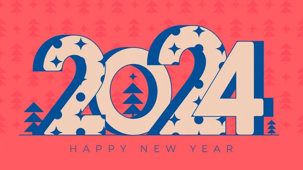 2024 Números Ano Novo Tipografia Cartão Fundo Vermelho Para Celebração Vetor De Stock