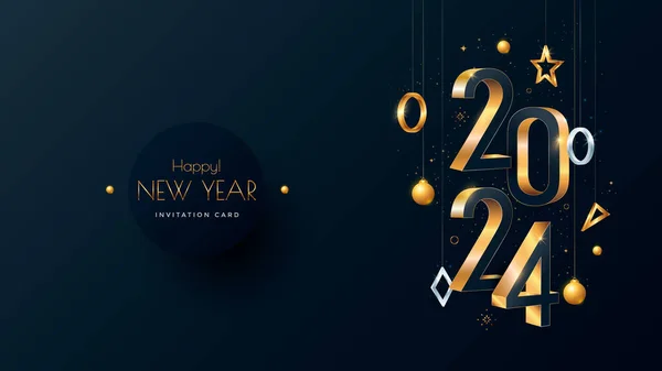 Feliz Ano Novo 2024 Convite Texto Número Ouro 2024 Tipografia Vetores De Stock Royalty-Free