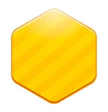 İnce köşeli çizgiler ve turuncu kenarlı parlak sarı altıgen şekil, modern parlak ve geometrik tarzda etiketler veya tasarım elementleri için mükemmel