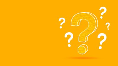 Turuncu arka planda beyaz ve sarı soru işaretleri