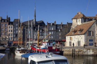 HONFLAIRS, FRANCE - January 24, 2023: Old harbor of Honfleur, French Norman town