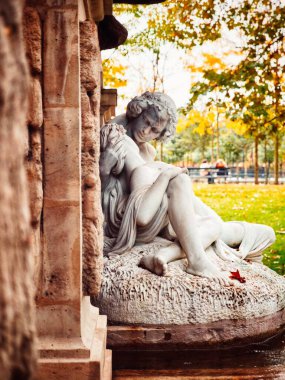 PARIS, FRANCE - October 15, 2024: Medici fountain in Jarden du Luxembourg. Acis polyphemus amazing and galatea within the Medici fontana in the Luxembourg Gardens Paris France clipart