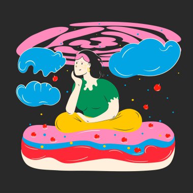 Kadın düşünce konsepti çizimi renk getiriyor