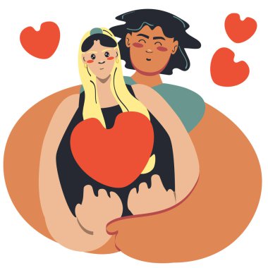 Vector love tenderness and romantic feelings concept young loving couple with heart 