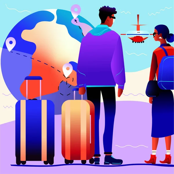 Traveling people characters. Hand drawn flat lage page with tourists