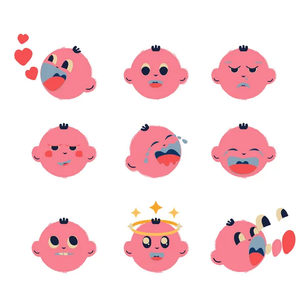 Baby avatar facial emotions and feelings. Kids emoji face. Set of emoji