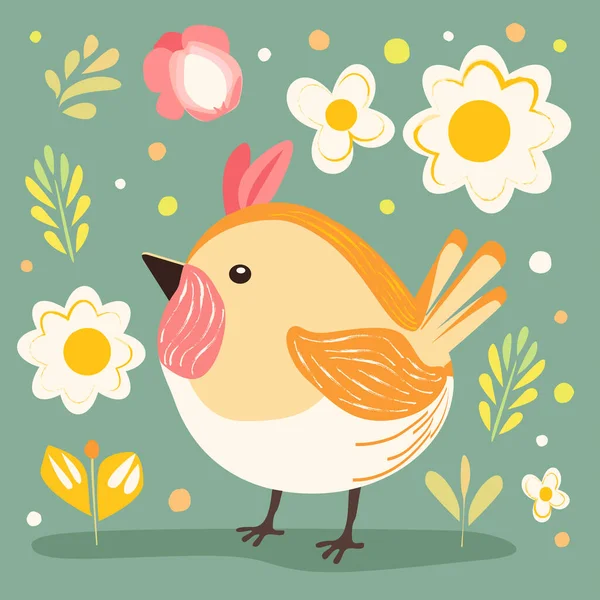 Illustration of a cute bird with flowers