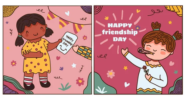 Posts template for international friendship day celebration with cute kids