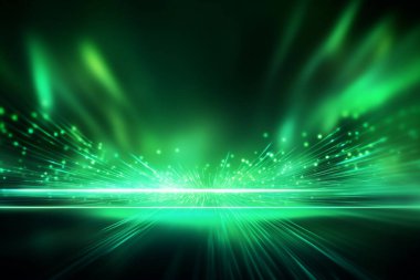 Zümrüt parlayan neon ışıklarıyla soyut fütüristik arka plan yüksek hız dalga çizgileri ve bokeh ışıkları. Veri aktarım konsepti Fantastik duvar kağıdı