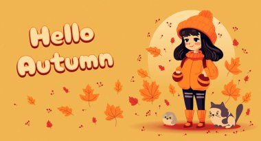 Vector autumn background with cute character clipart