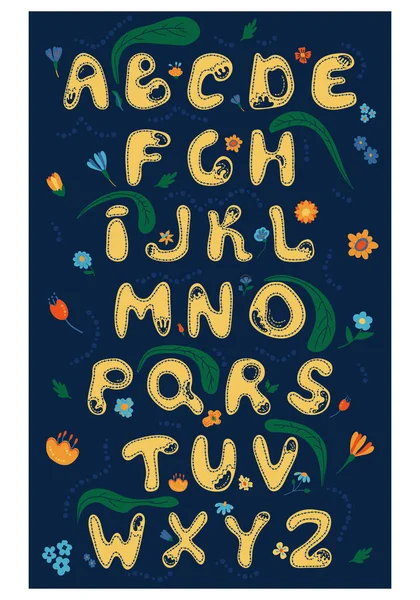 Vettore Disegnato Mano Alfabeto Inglese Abs Lettere Con Fiori Decorativi — Foto Stock