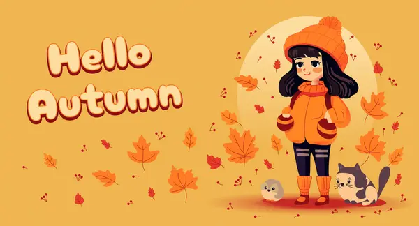 Vector Autumn Background Cute Character — Stock Photo, Image