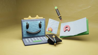 Sevimli plasticine öğeleriyle 3D İllüstrasyon Okuluna