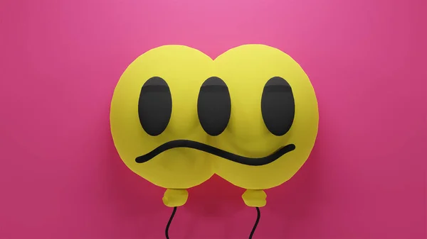 Yellow Emoticon Sad Happy Faces Pink Background Rendering — Stock Photo, Image