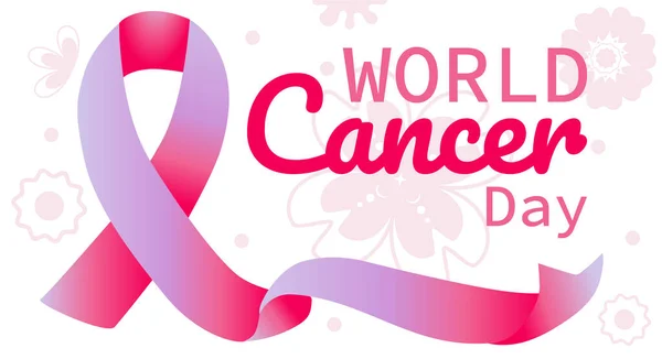 World Cancer Day concept with pink ribbon on white background. Vector illustration.