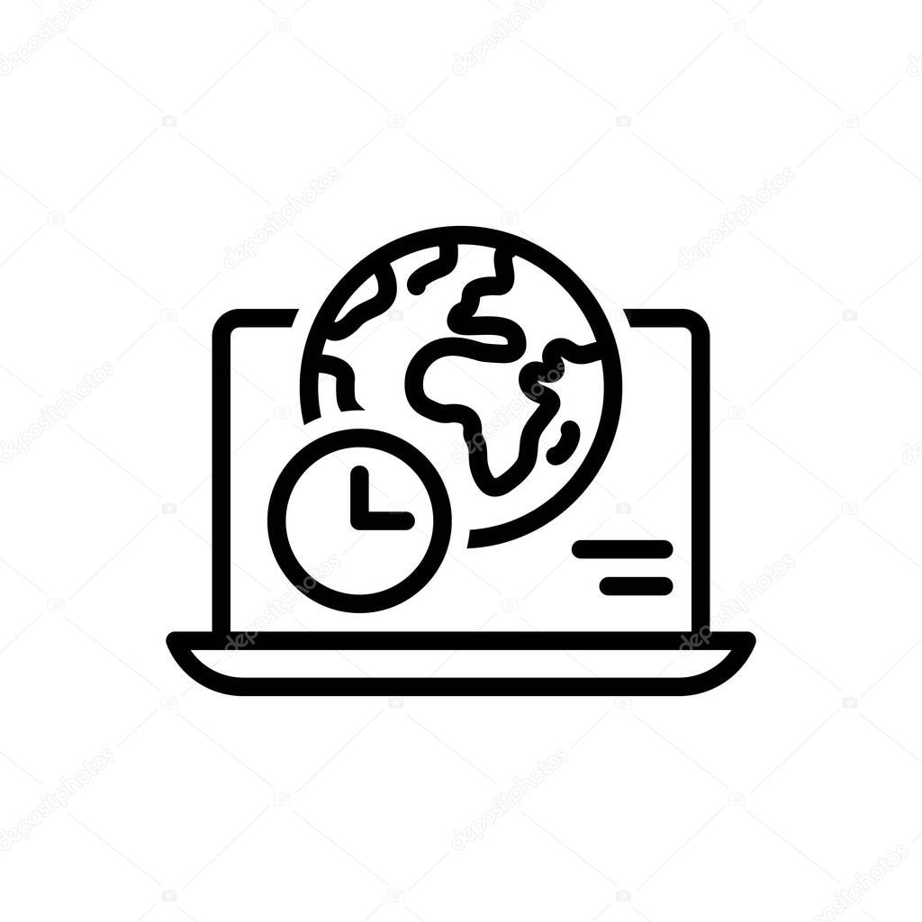 Black line icon for global