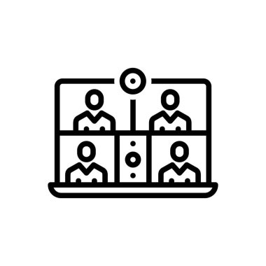 Black line icon for online meeting 